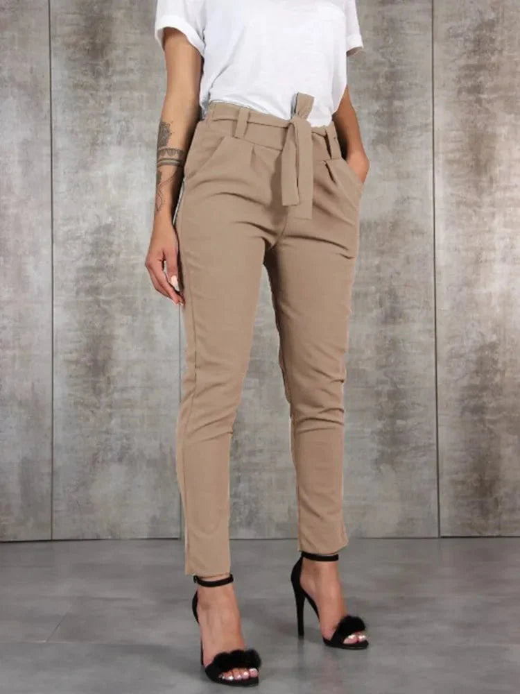 Elegante Hoge Taille Dames Pantalon met Ceintuur