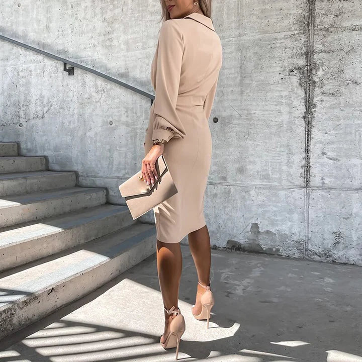 Hana | Elegante Midi-jurk met Diepe V-hals en Split