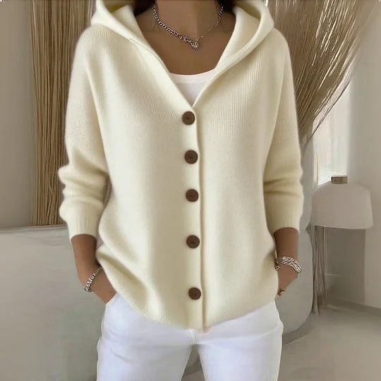 Stijlvolle Cardigan met Capuchon en Knoopsluiting voor Dames