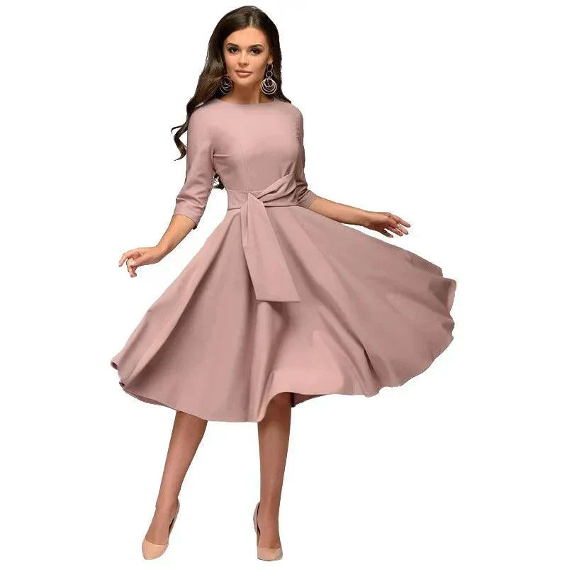 Riet | Elegante Midi Jurk met Tailleceintuur