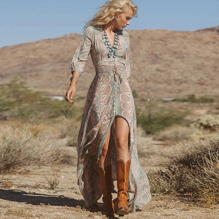 Nerisa | Bohemian Paisley Maxi Dress