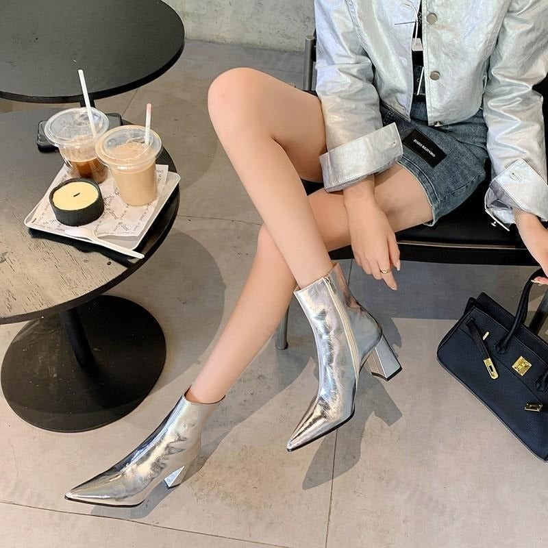 Sky | Silver Metallic Ankle Boots