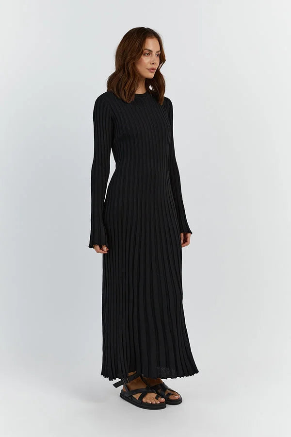 Camelia | Gebreide Maxi Jurk met Lange Mouwen