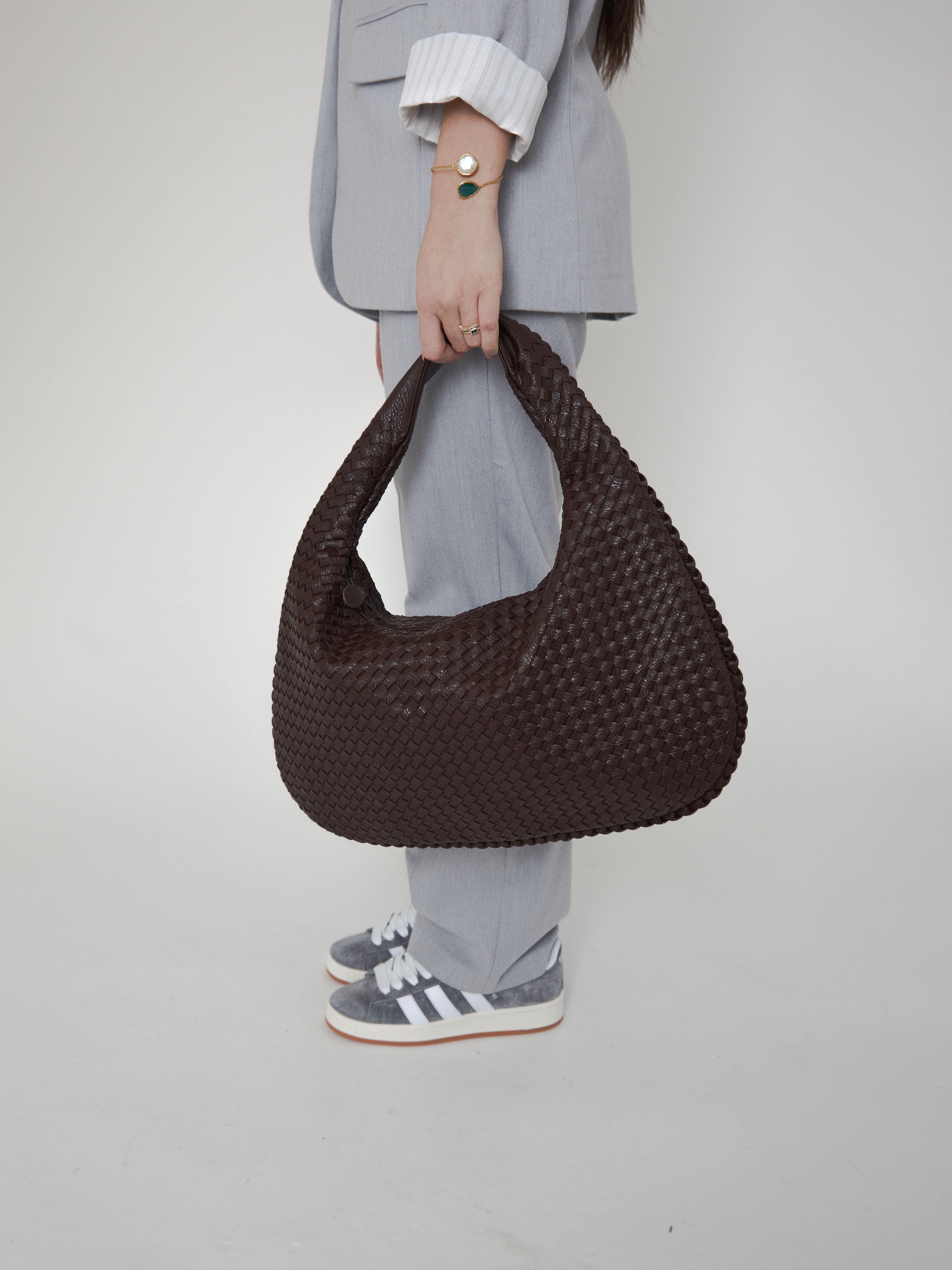 Luxury Coffee Ladies Handbag with Braided Design