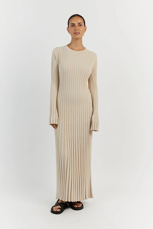 Camelia | Gebreide Maxi Jurk met Lange Mouwen