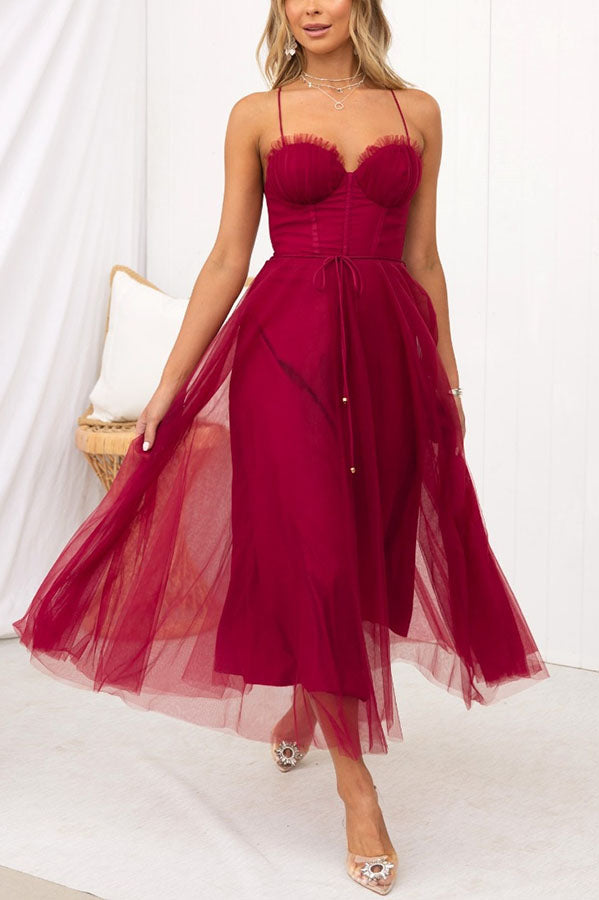 Moxi| Tulle Corset Dress with Spaghetti Straps