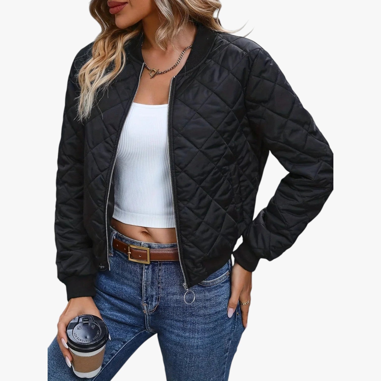 Bomber Jacket for Women with Checkered Pattern