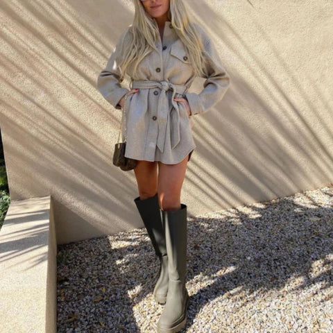 Elegante Comfortabele Dames Wollen Jas met Ceintuur