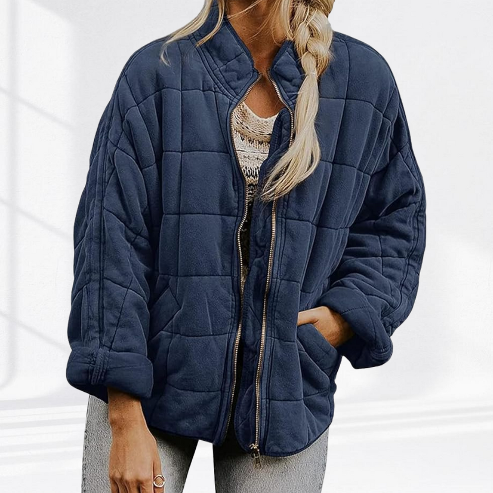 Oversized Gewatteerde Dames Bomberjack met Staande Kraag en Ritssluiting