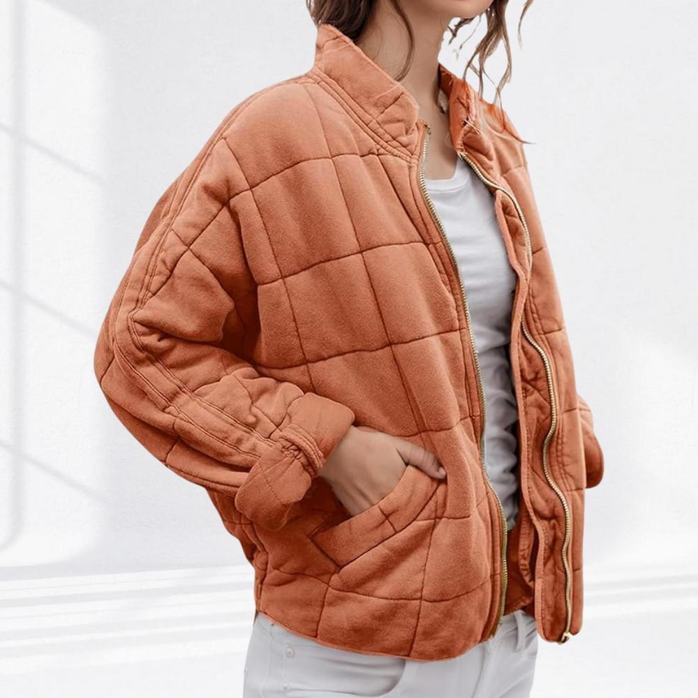 Oversized Gewatteerde Dames Bomberjack met Staande Kraag en Ritssluiting