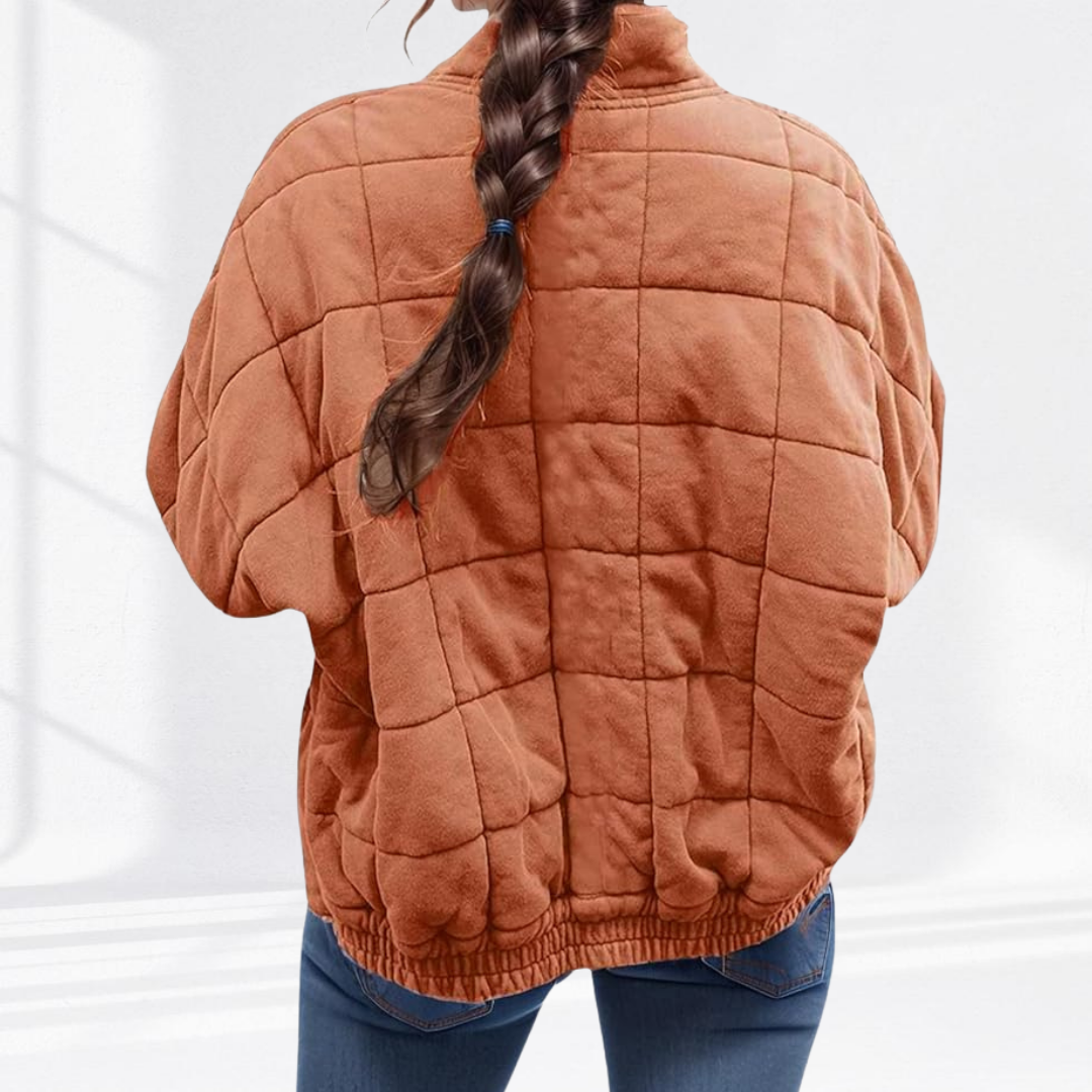 Oversized Gewatteerde Dames Bomberjack met Staande Kraag en Ritssluiting