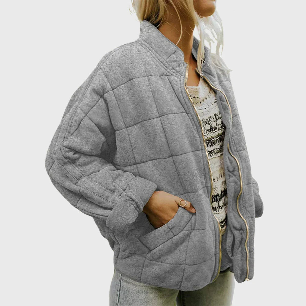 Oversized Gewatteerde Dames Bomberjack met Staande Kraag en Ritssluiting