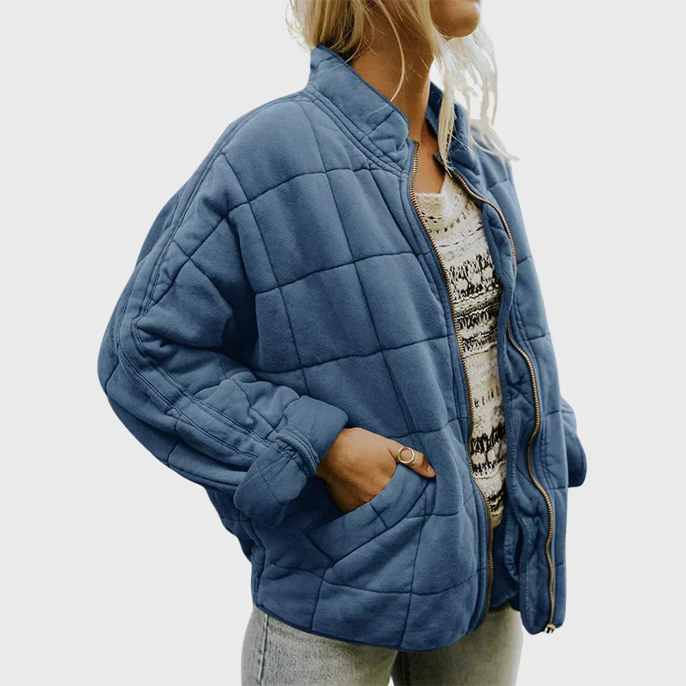Oversized Gewatteerde Dames Bomberjack met Staande Kraag en Ritssluiting