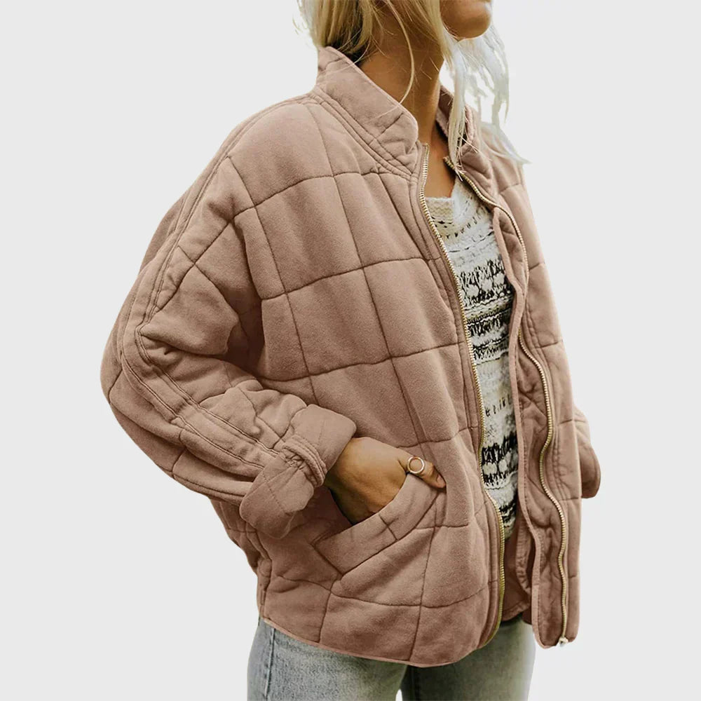 Oversized Gewatteerde Dames Bomberjack met Staande Kraag en Ritssluiting