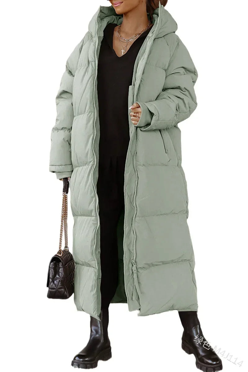 Gewatteerde Maxi Puffer Jas met Capuchon en Ritszakken voor Dames