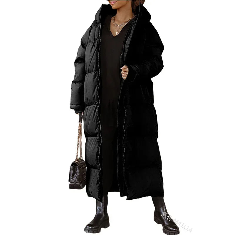 Gewatteerde Maxi Puffer Jas met Capuchon en Ritszakken voor Dames