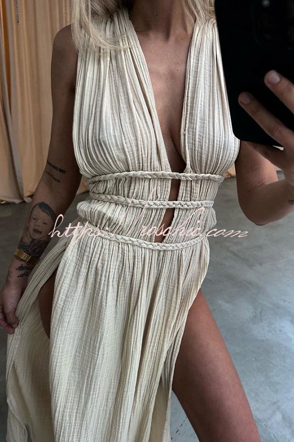 Cianna | Boho Strandjurk met Open Zijkanten en Plissé Details