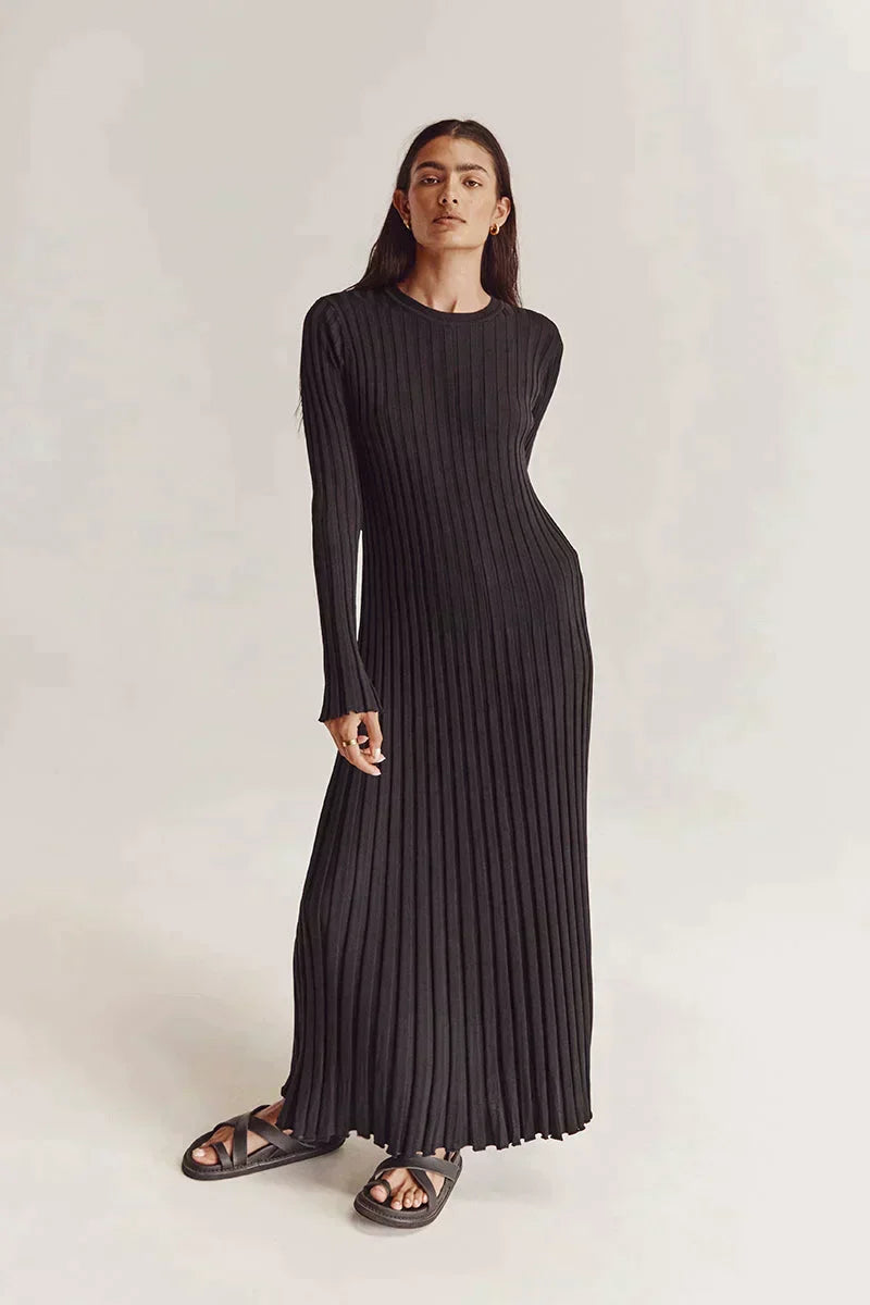Camelia | Gebreide Maxi Jurk met Lange Mouwen