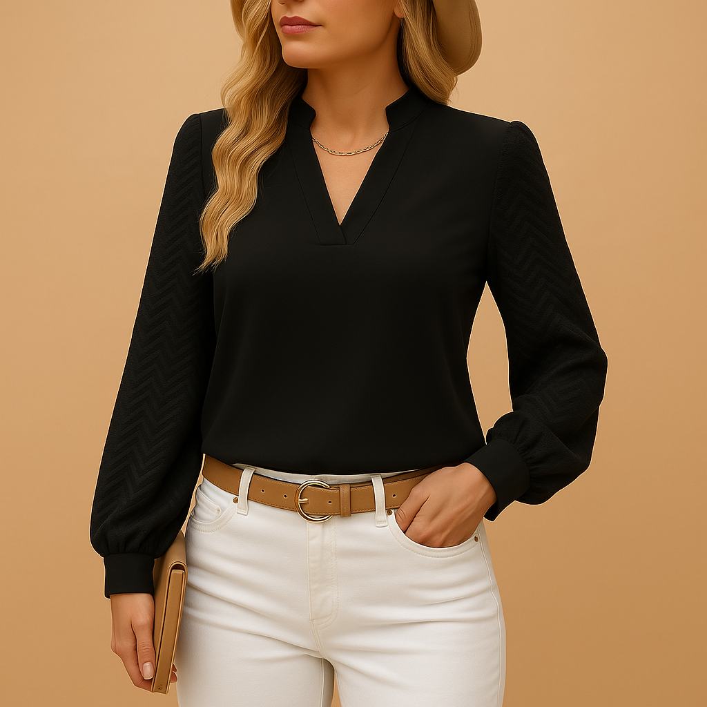 Elegante Dames Blouse met V-hals en Lange Mouwen