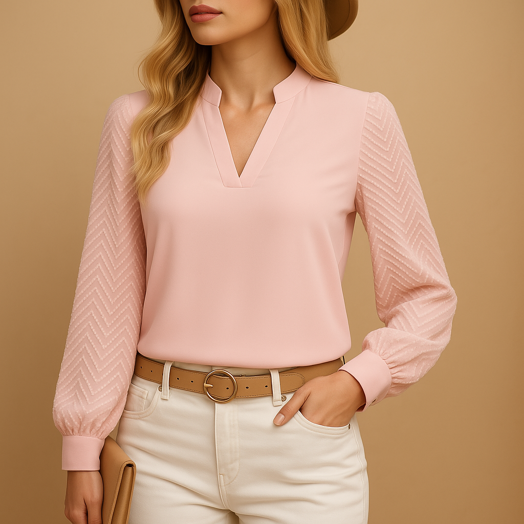 Elegant Women's Blouse with V-neck and Long Sleeves