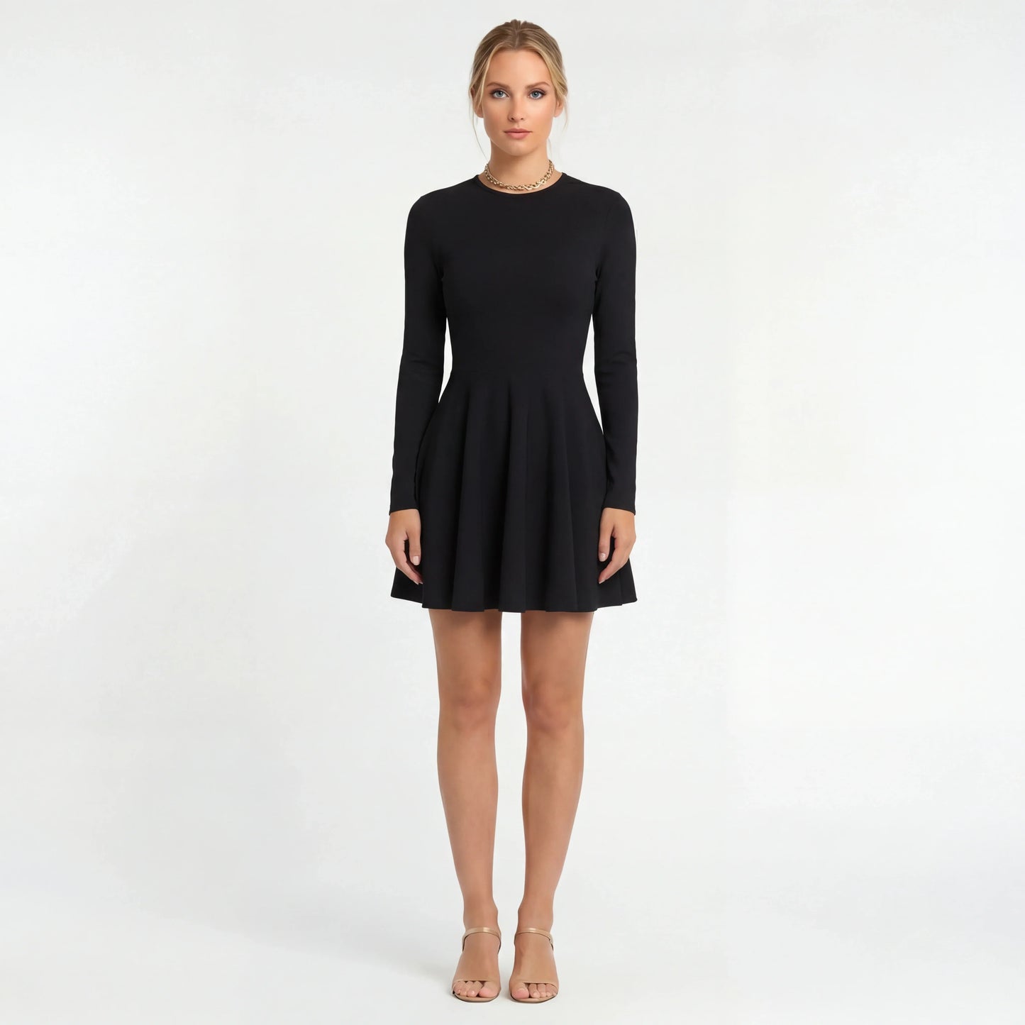 Robe Mini Décontractée pour Femme avec Manches Longues et Jupe Évasée