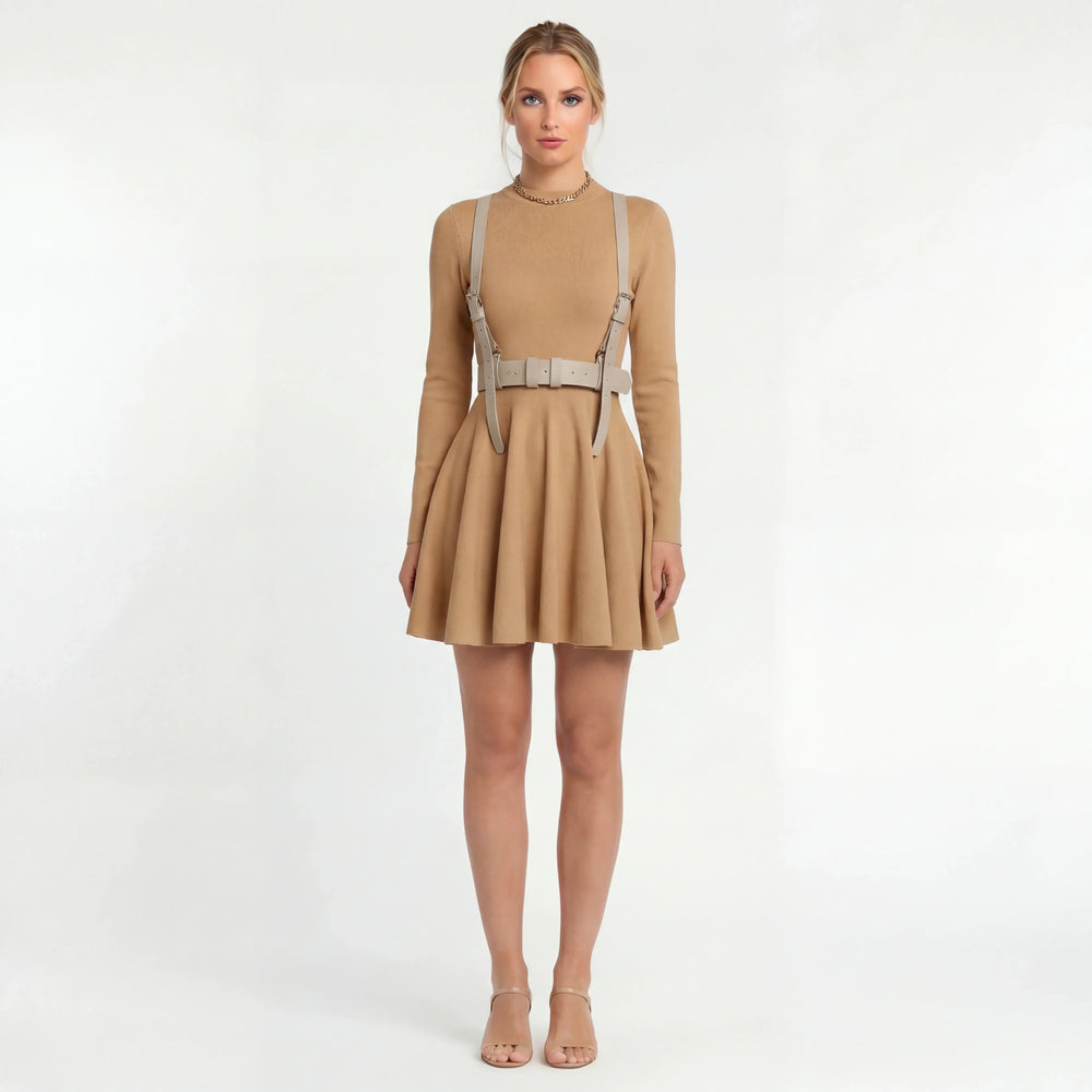Casual Women's Mini Dress with Long Sleeves and Flared Skirt