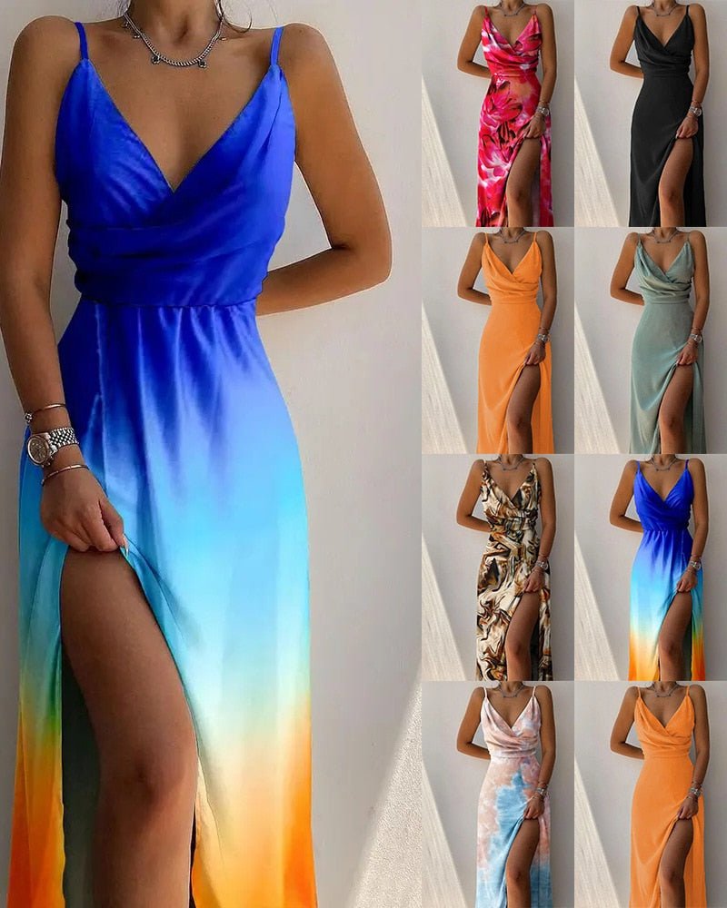 Peggy | Satijnen Maxi Jurk met Hoge Split en Ombre Effect