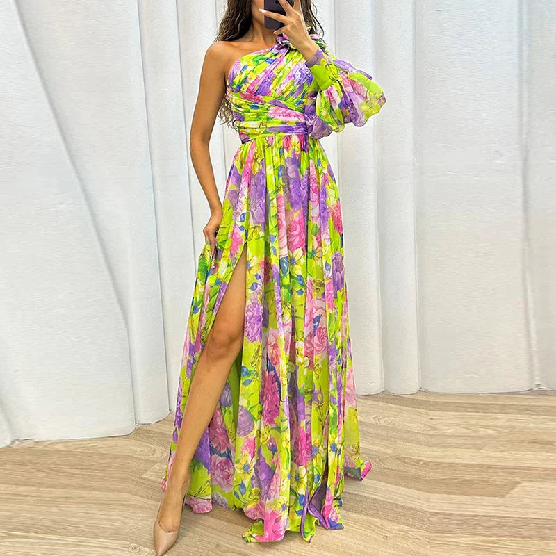Pammy | Asymmetrische Maxi Jurk met Bloemenprint