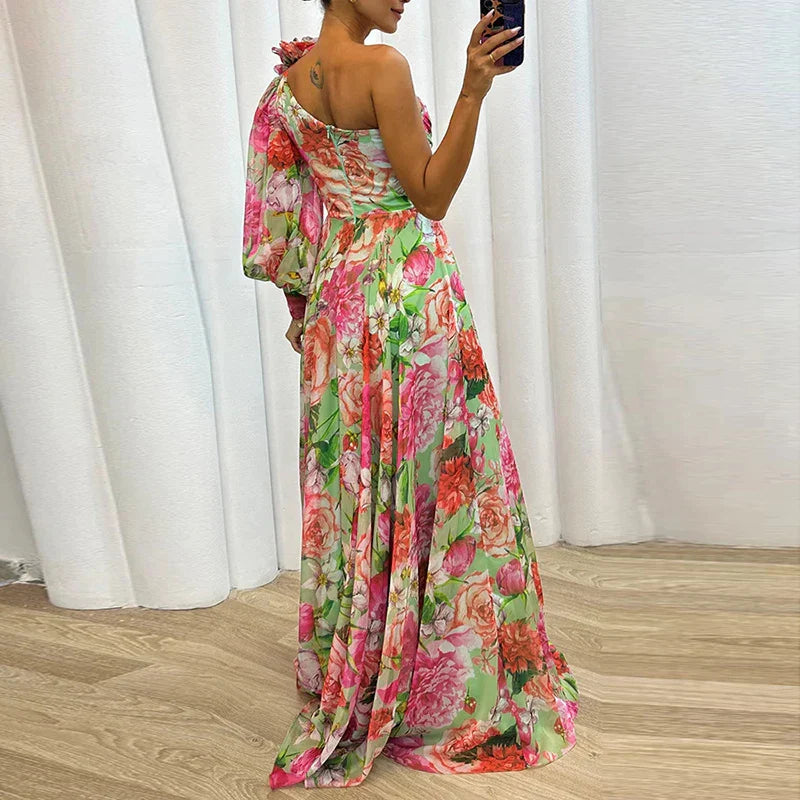 Pammy | Asymmetrische Maxi Jurk met Bloemenprint