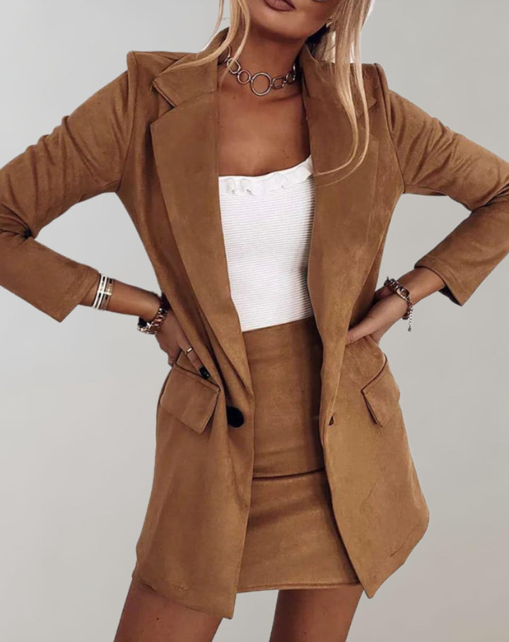 Sarinah | Suede-Look Blazer and Skirt Set