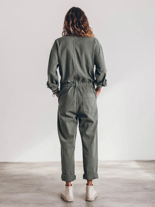 Stijlvolle Dames Utility Jumpsuit met Lange Mouwen en Zakken