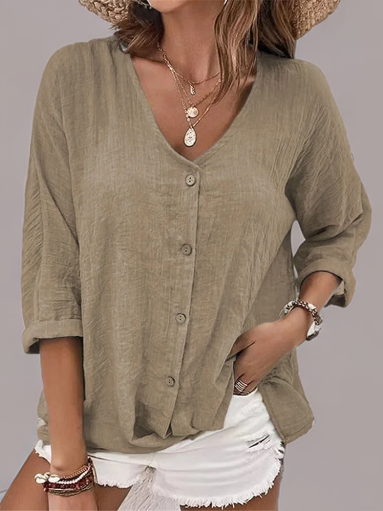 Marta | Linnen Blouse met Knoopsluiting