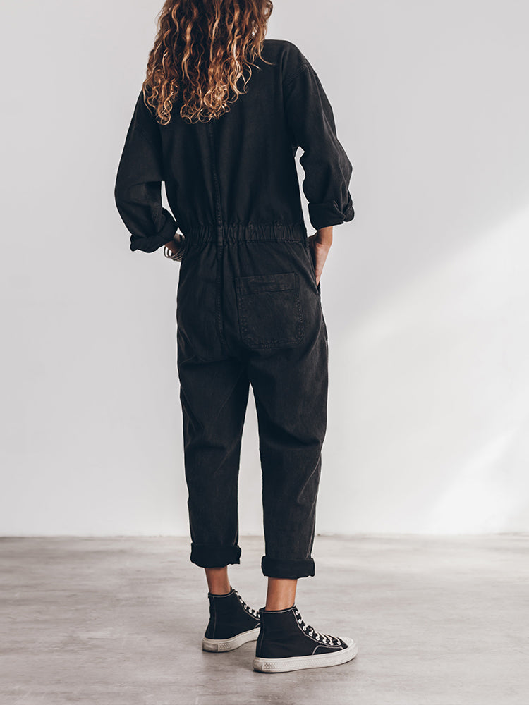 Stijlvolle Dames Utility Jumpsuit met Lange Mouwen en Zakken