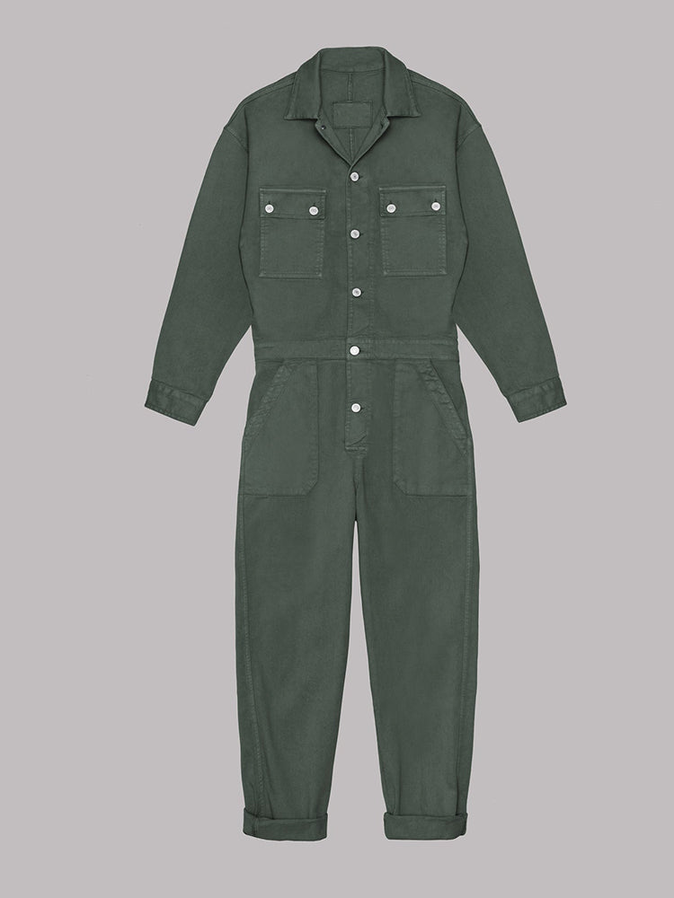 Stijlvolle Dames Utility Jumpsuit met Lange Mouwen en Zakken