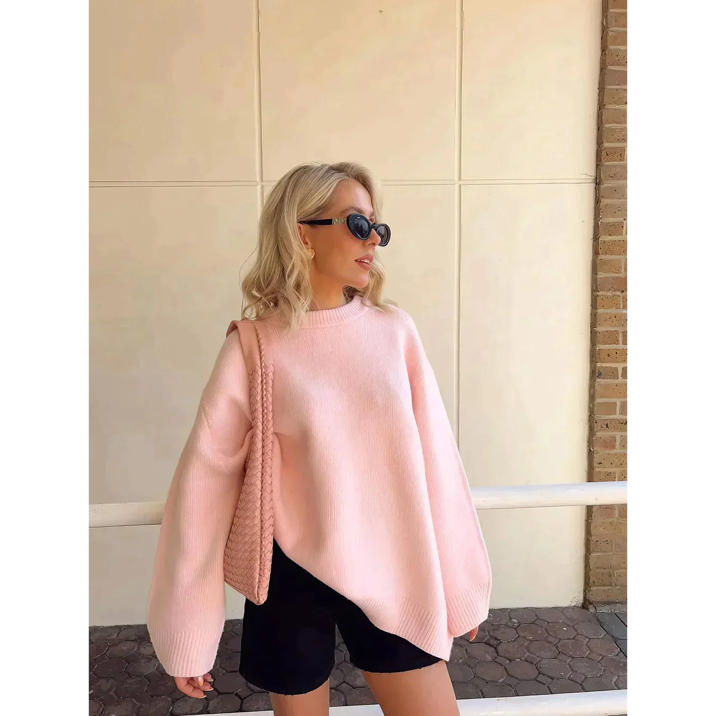 Zachte Oversized Roze Dames Trui met Lange Mouwen