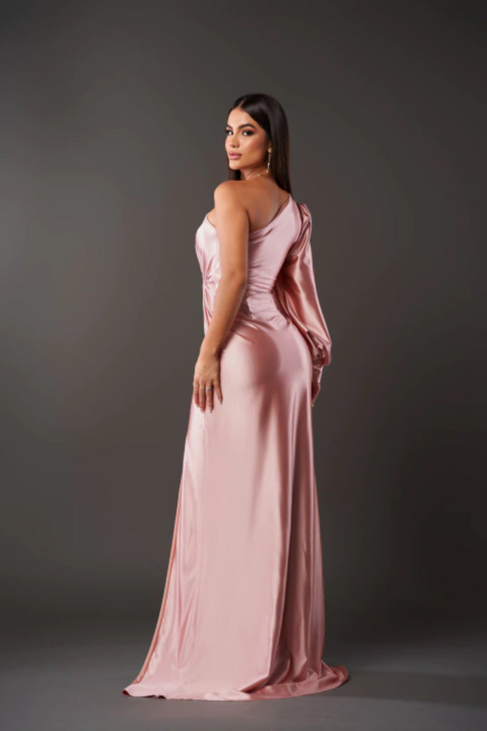 Lyca | Asymmetric Satin Evening Dress with Draping Gala Gown