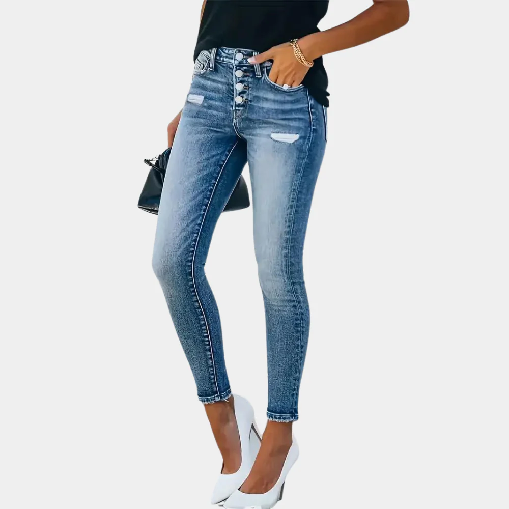 Jean stretch confortable pour dames à taille haute