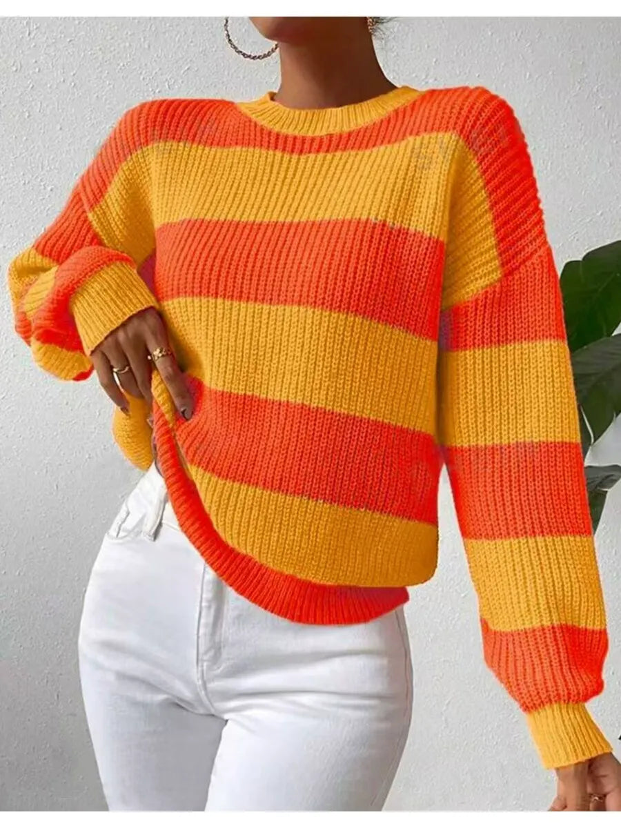 Trendy Zachte Dames Trui met Lange Mouwen en Strepen