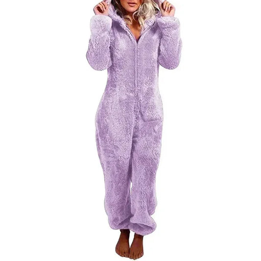 Comfortabele Dames Teddy Fleece Onesie met Capuchon