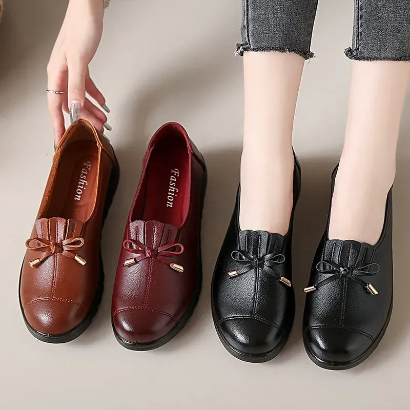 Soepele Instap Loafers met Strikdetail en Franjeklep voor Dames