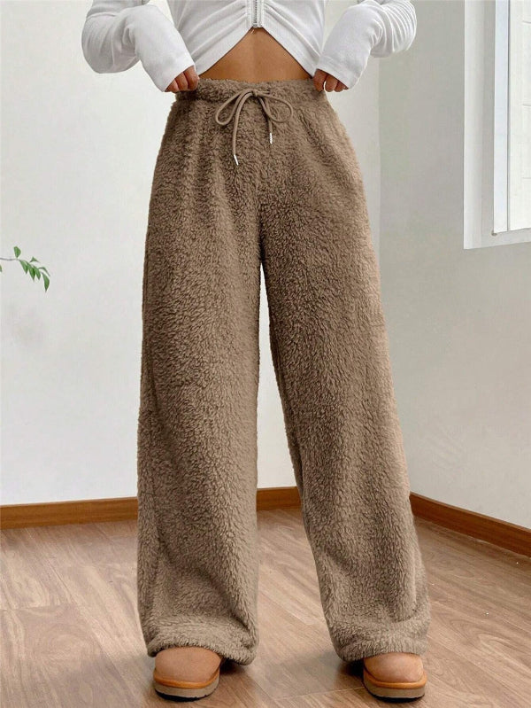 Zachte High Waist Teddy Loungebroek met Trekkoord