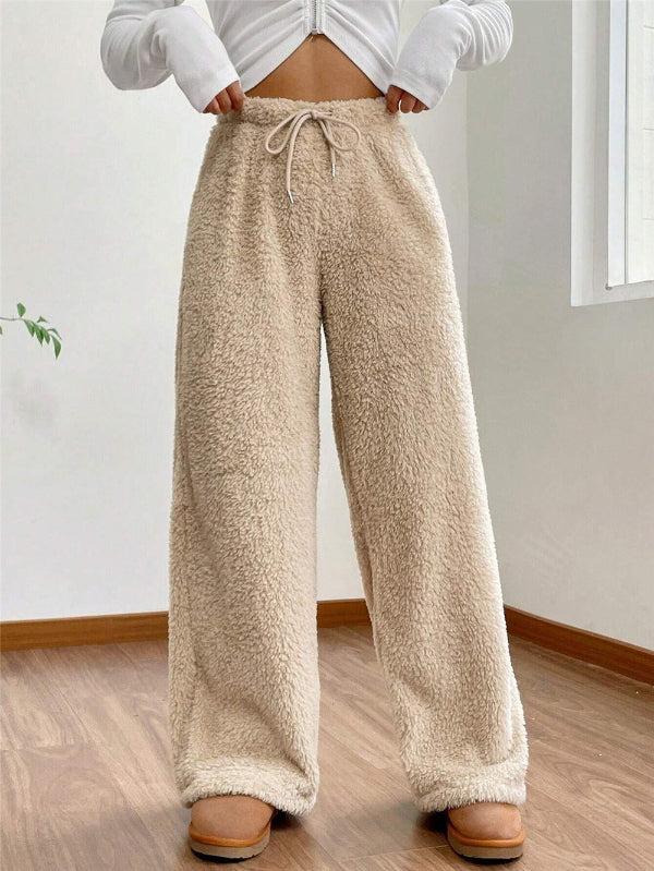 Zachte High Waist Teddy Loungebroek met Trekkoord
