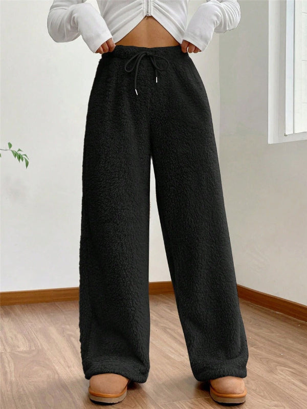 Zachte High Waist Teddy Loungebroek met Trekkoord