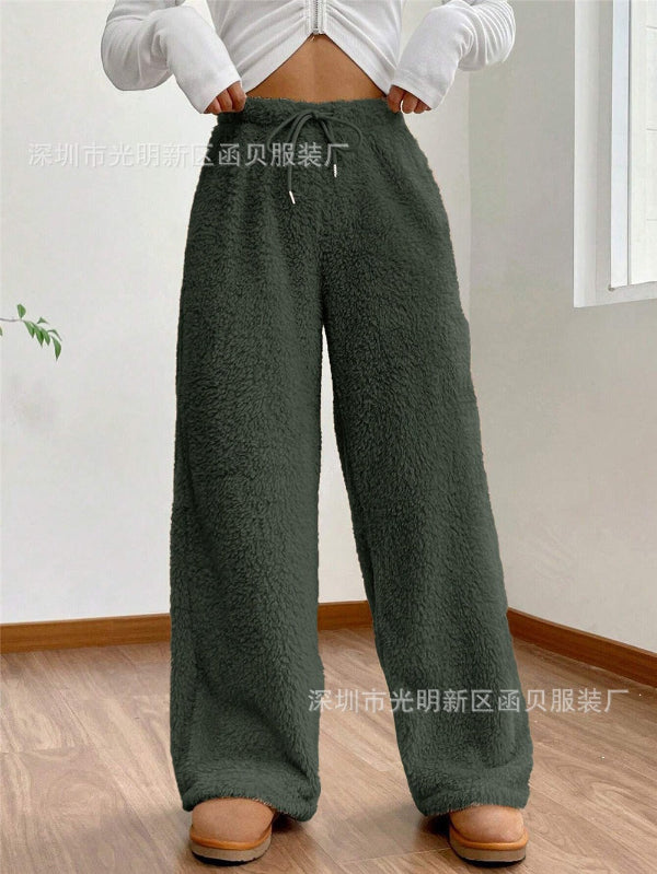 Zachte High Waist Teddy Loungebroek met Trekkoord