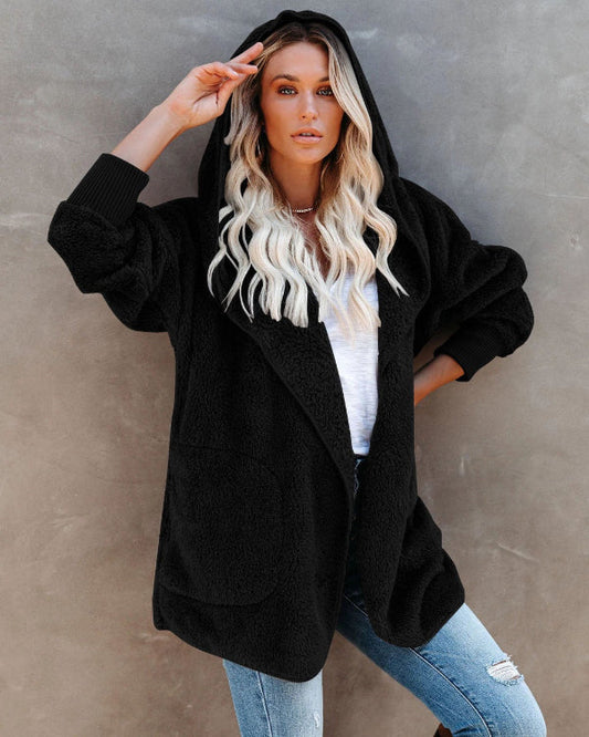 Comfortabele Oversized Dames Teddy Vest met Hoodie