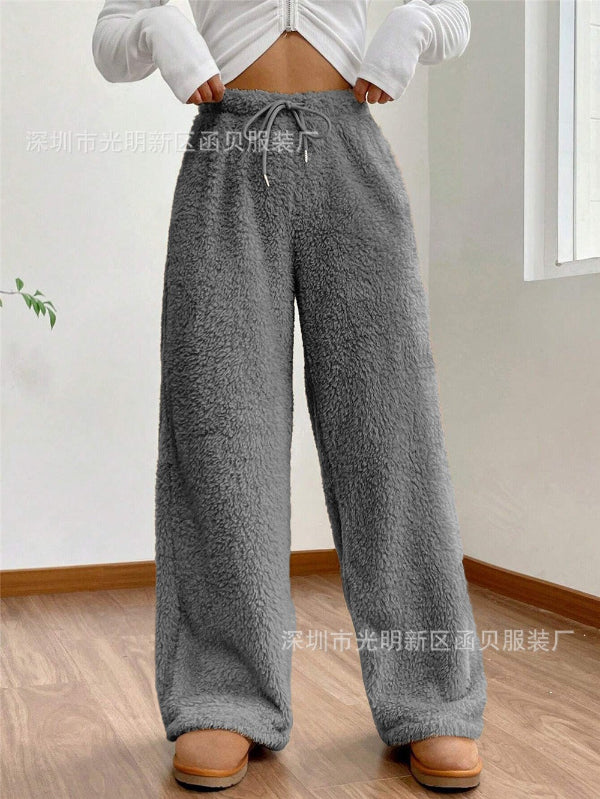 Zachte High Waist Teddy Loungebroek met Trekkoord