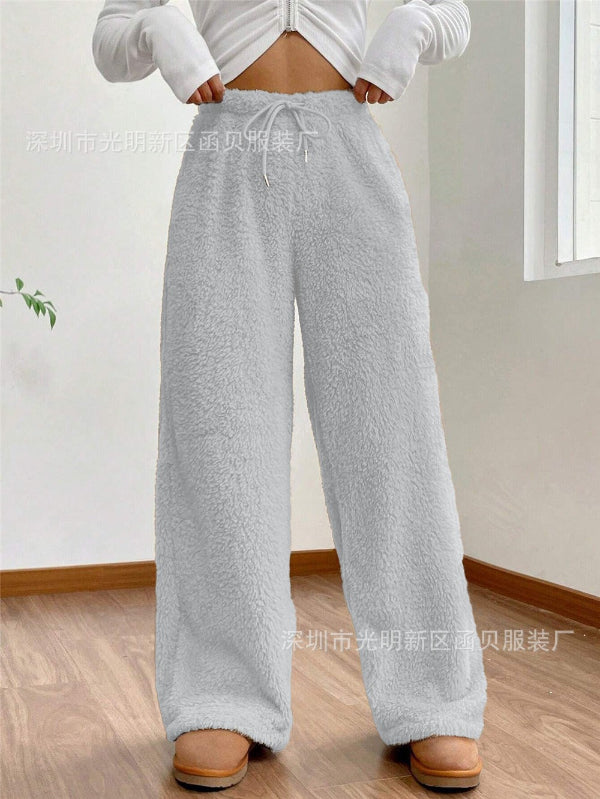 Zachte High Waist Teddy Loungebroek met Trekkoord