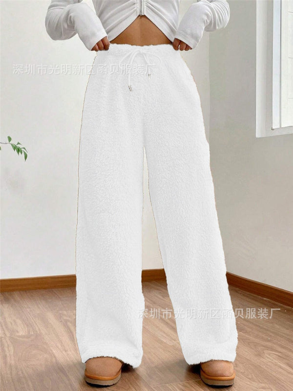 Zachte High Waist Teddy Loungebroek met Trekkoord