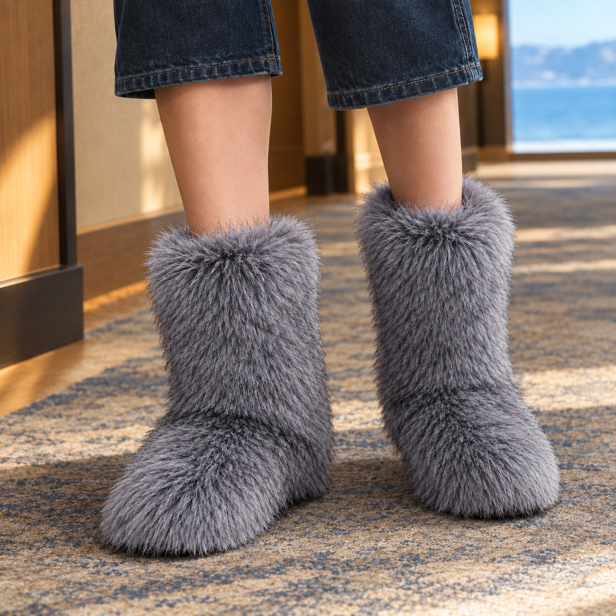 Tornabuoni-Napoli Plush Boots - Gray