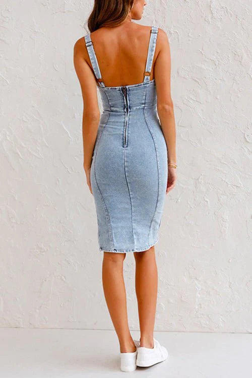 Rhean | Chic Denim Cut-out Midi Dress
